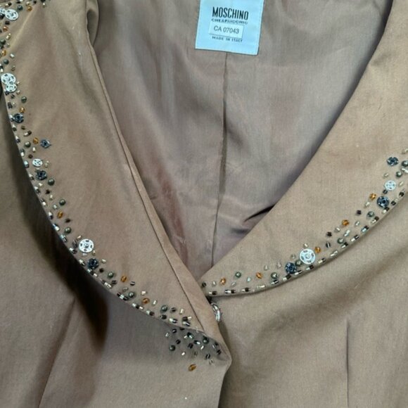 Moschino Beaded Cotton Peplum Blazer Jacket Cheap & Chic Snaps Ruffles Neutral - Picture 13 of 16